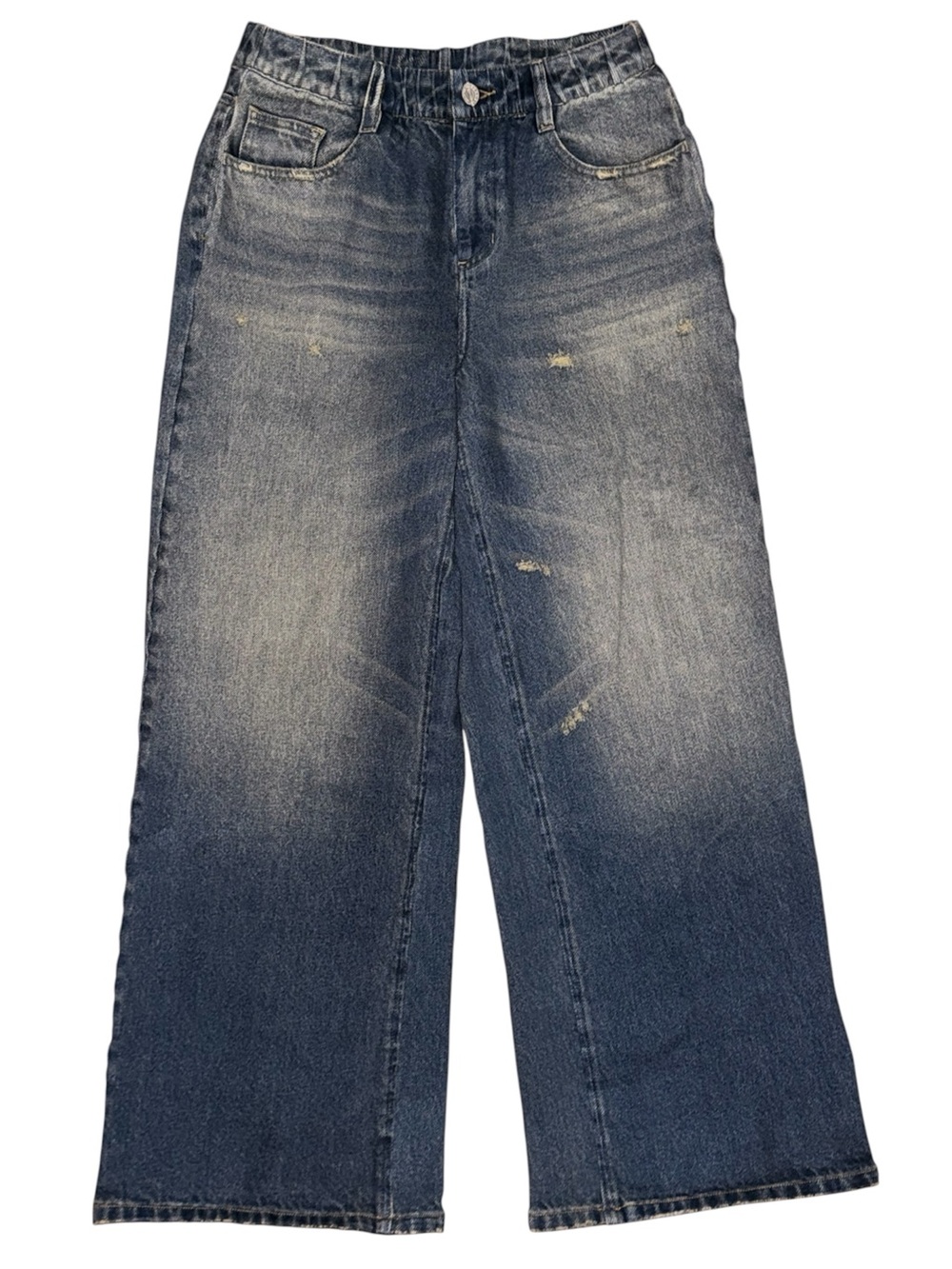 Halara Sweatpant Jeans High Rise Wide Leg Medium Wash Distressed Size M EUC
